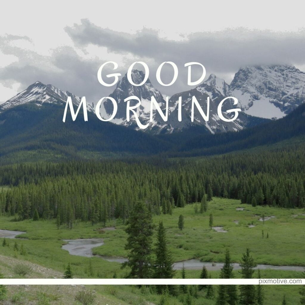 Beautiful green landscape with snowy mountains