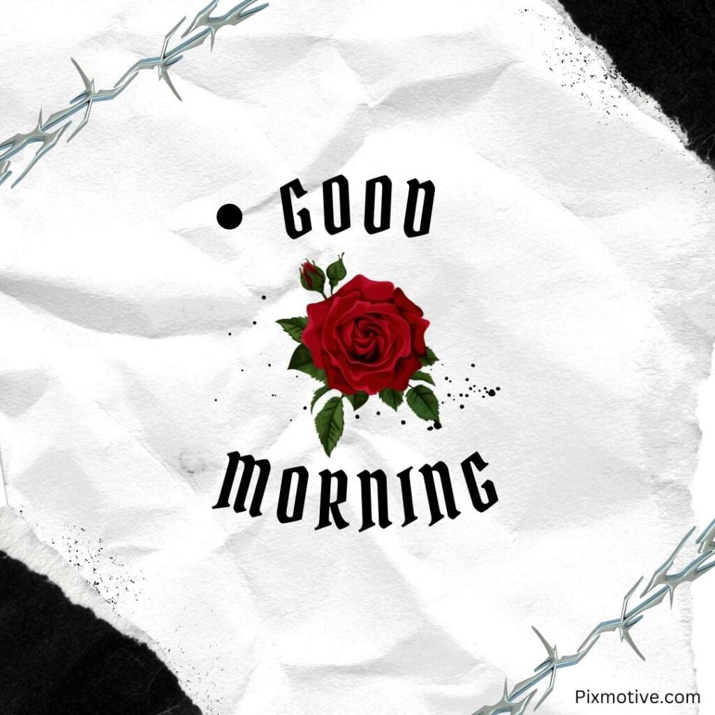 paper background round shape good morning with red rose in middle