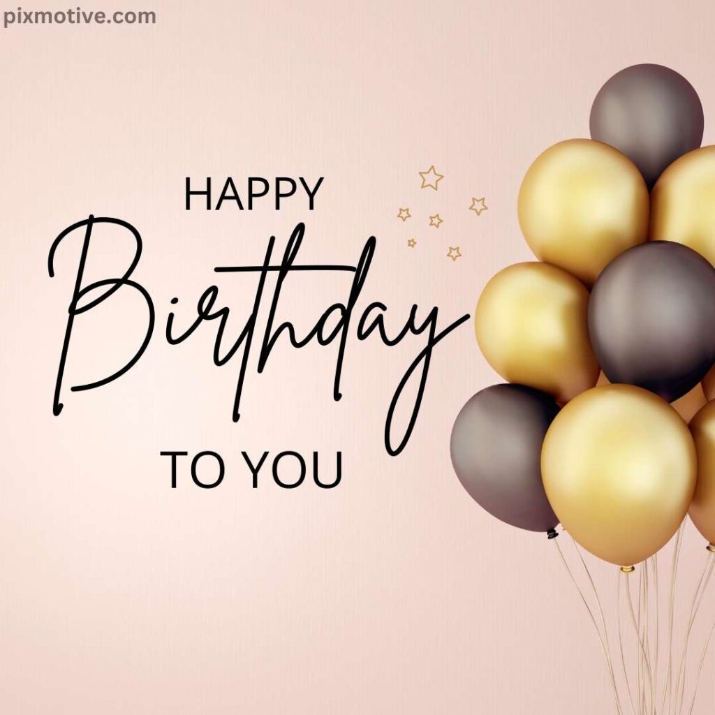 Happy birthday message on pink background with yellow and brown balloons